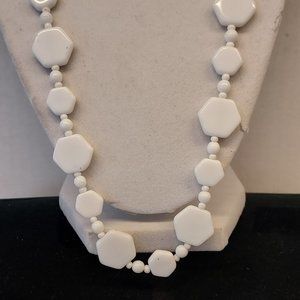 Geometric  White Glass Vintage necklace